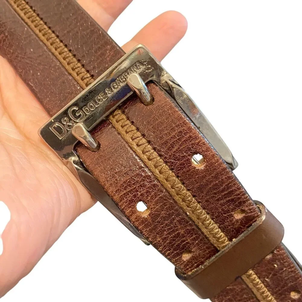 DOLCE &‎ GABBANA Italy Brown Leather Men’s Belt Double Holes